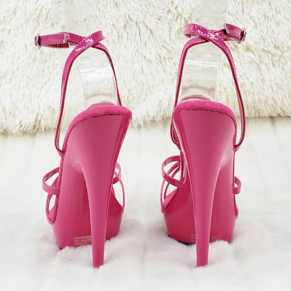 Pleaser Sultry 638 Hot Pink Patent 6" High Heels Strappy Platform Sandal Shoes - Picture 5 of 10